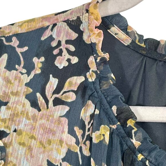 Lauren Conrad Ruffle Sleeve Floral Blouse 2X | Black Pink Romantic Chiffon Top - Picture 6 of 16